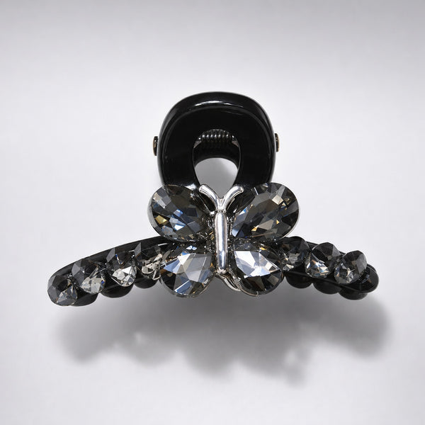Butterfly Crystal-Embellished Black Claw Clip