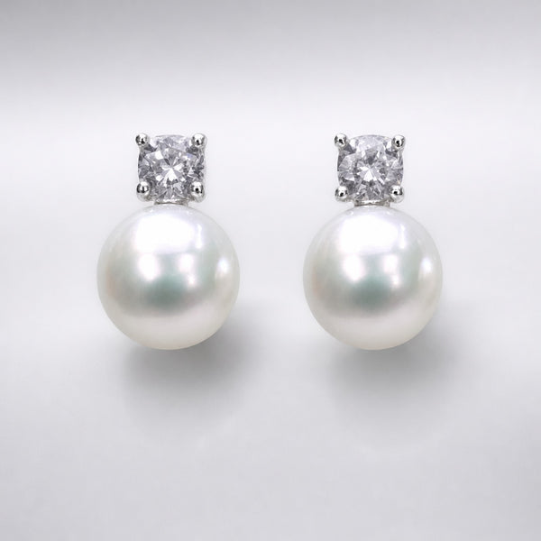 Silvertone Clip-On Earrings with Square Crystal and Pearl Bead