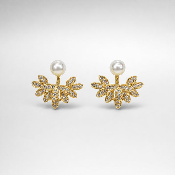 Faux Pearl & Leaf Two-Way Earrings – Versatile Gold-Tone Elegance