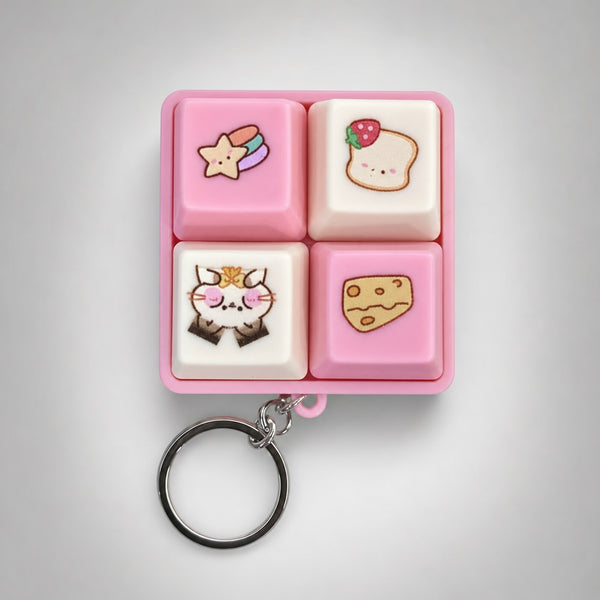 Pink Keyboard Keycap Keychain with Cute Illustrations