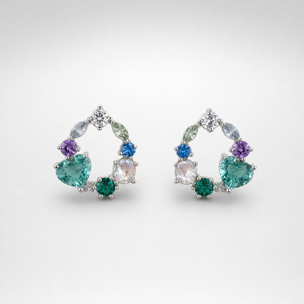 Crystal-Embellished Open Circle Stud Earrings in Silvertone Finish