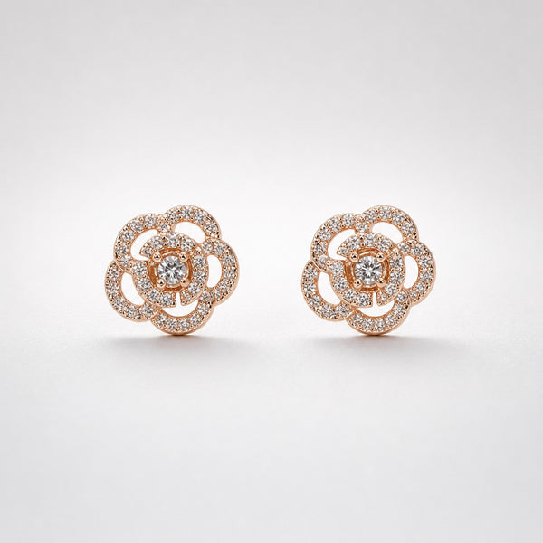 Rose Gold Floral Crystal Stud Earrings