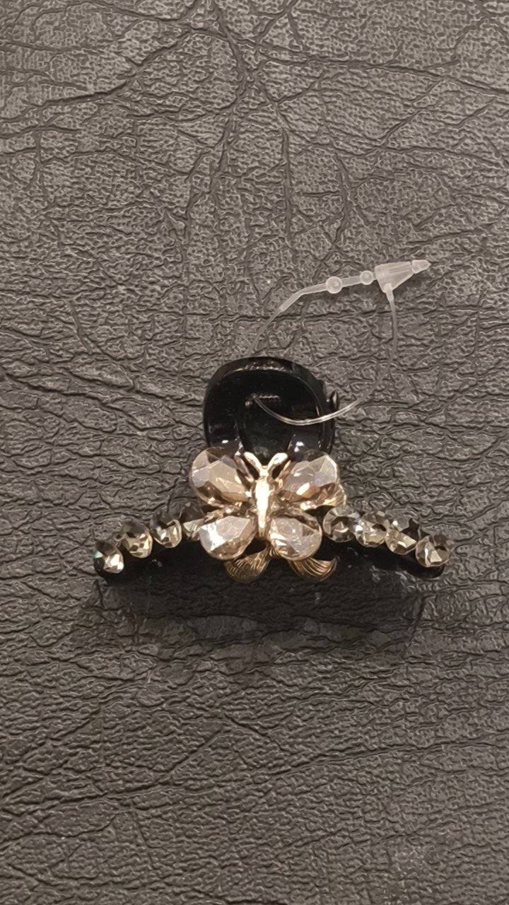 Butterfly Crystal-Embellished Black Claw Clip
