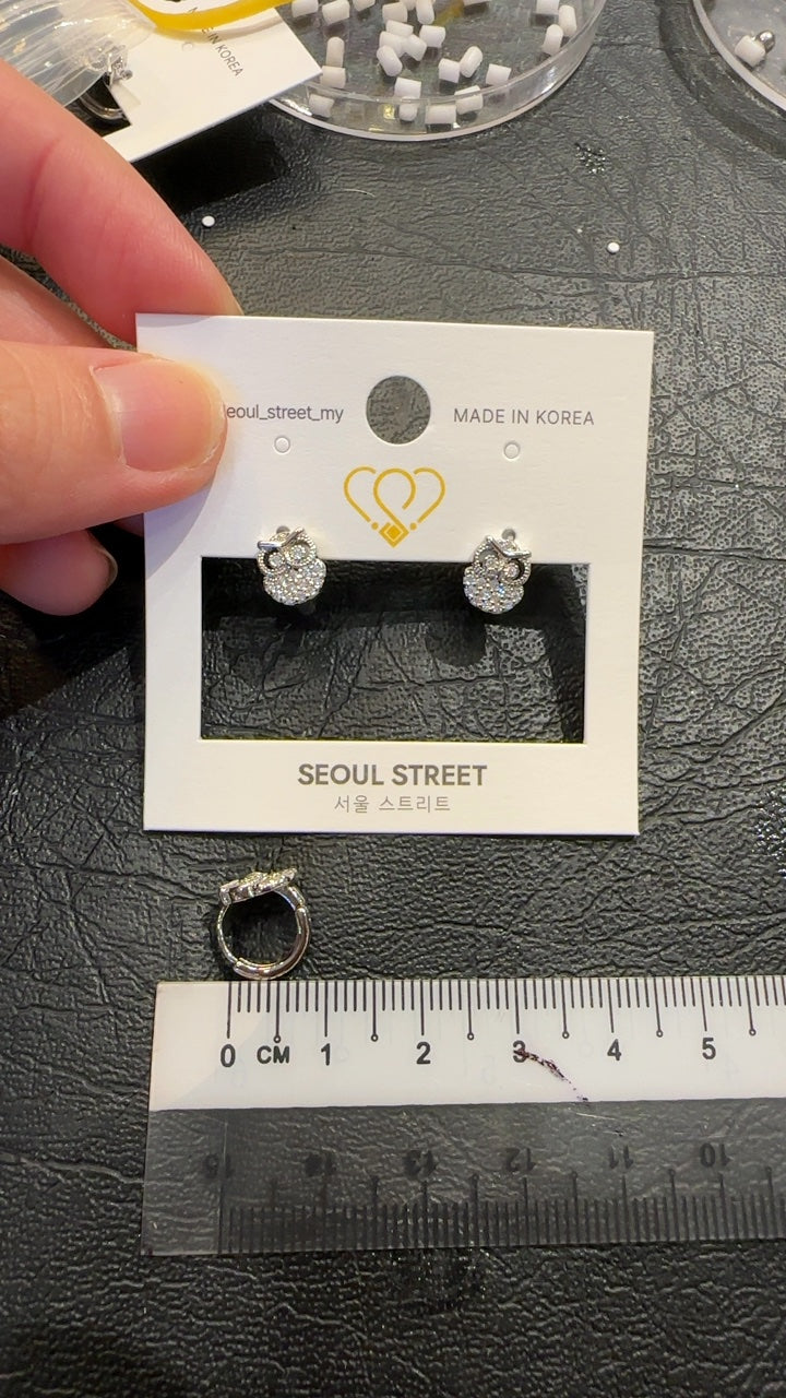 Owl Silvertone Crystal Earrings