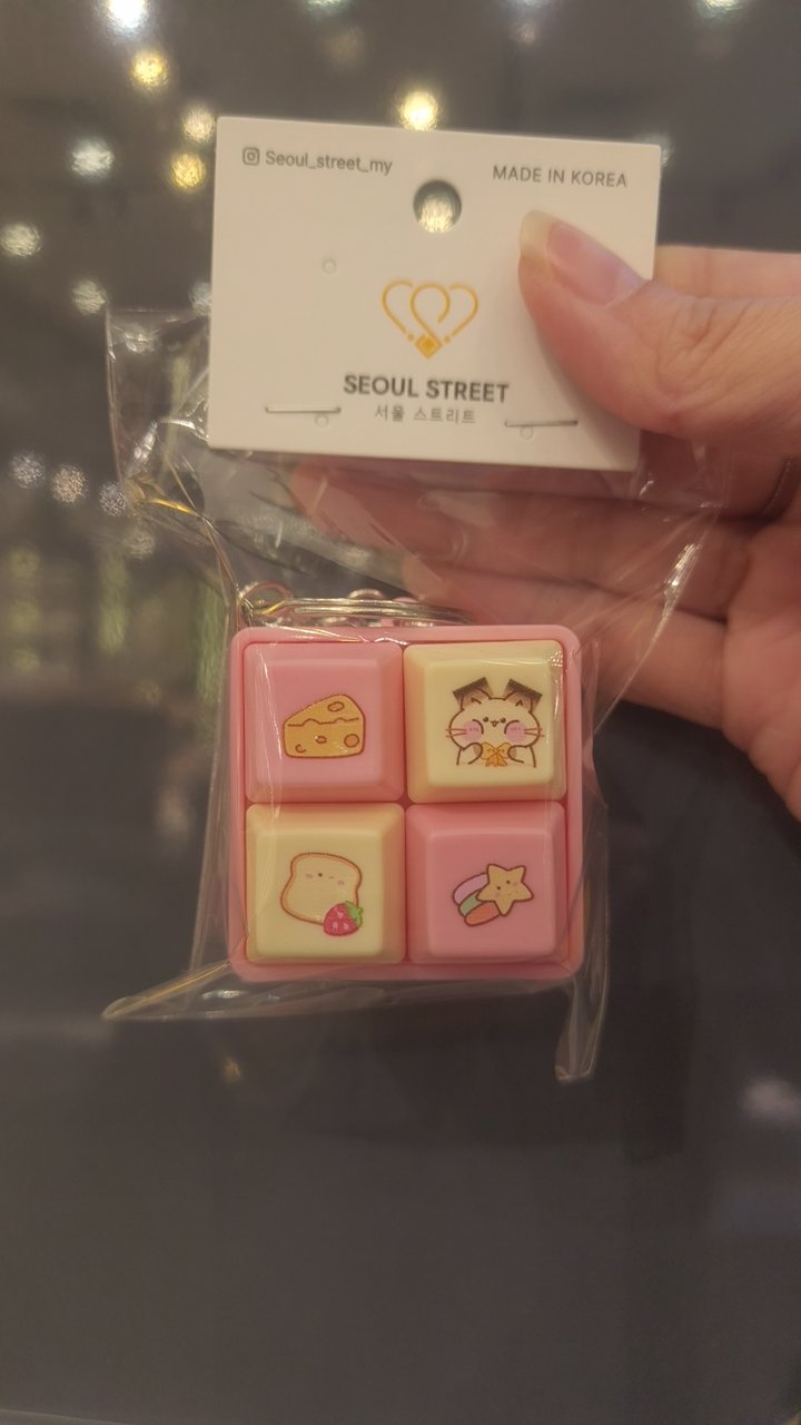 Pink Keyboard Keycap Keychain with Cute Illustrations